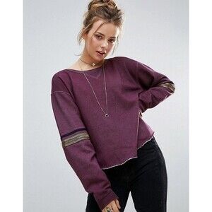 Free People Harper Embellished Wine Sweatshirt Pullover Top Oversized S 274964